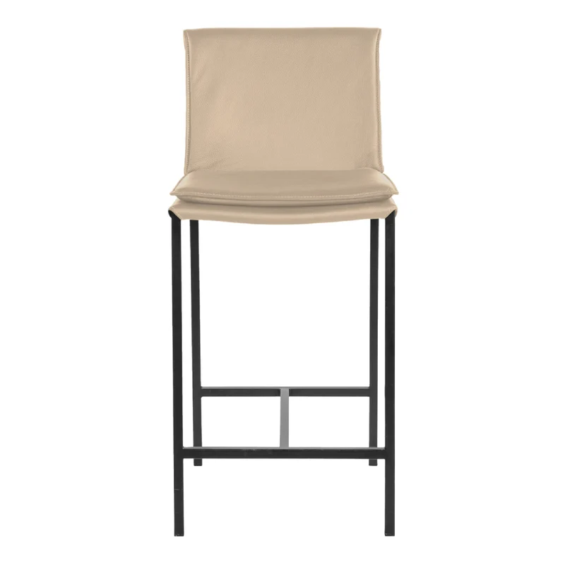 Tabouret de comptoir rembourré en cuir et métal noir - Aria