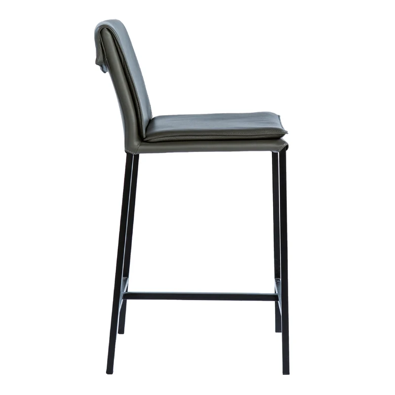 Tabouret de comptoir rembourré en cuir et métal noir - Aria