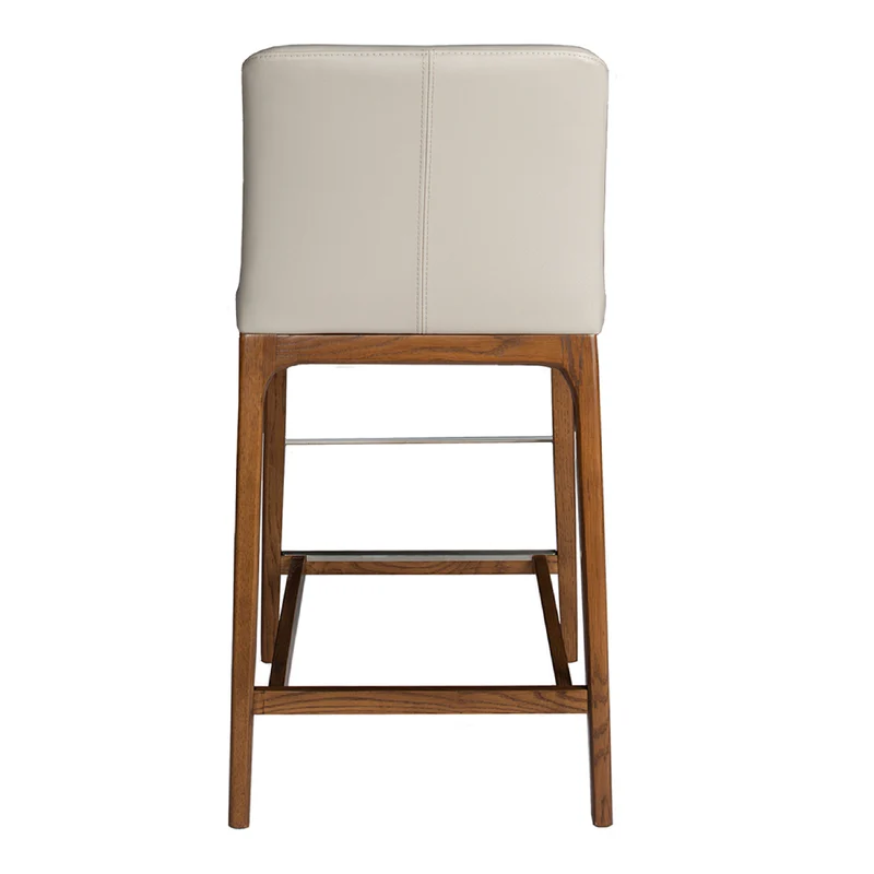 Tabouret de comptoir rembourré en cuir et bois de chêne teinte noyer - Lucia