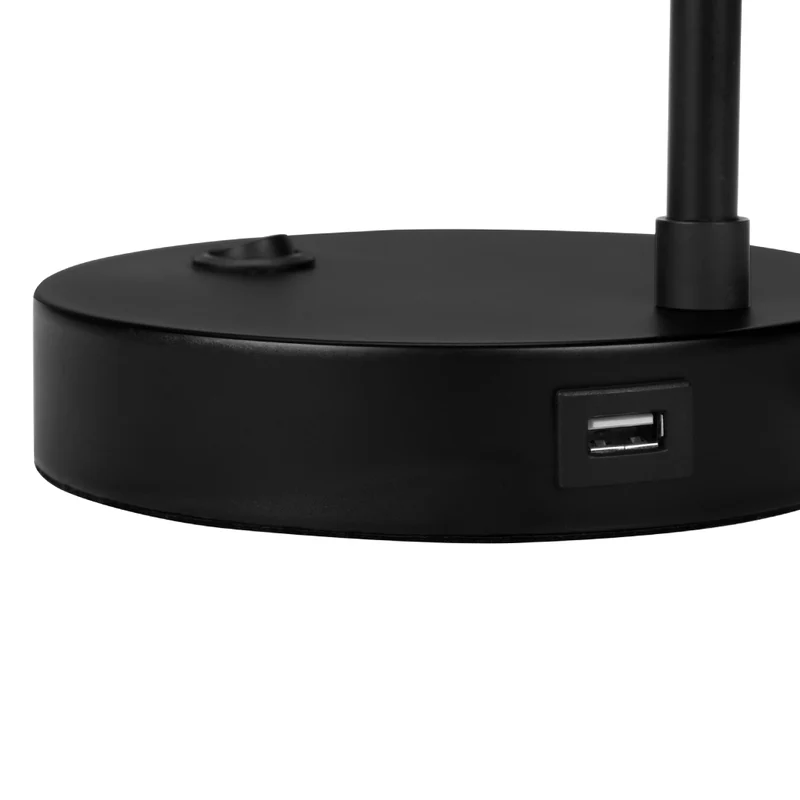 Lampe de table en métal noir avec port USB intégré 19 po - I 9646
