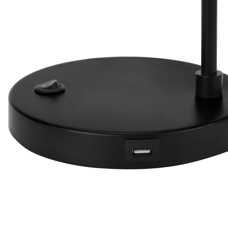 Lampe de table en métal noir avec port USB intégré 21 po - I 9647