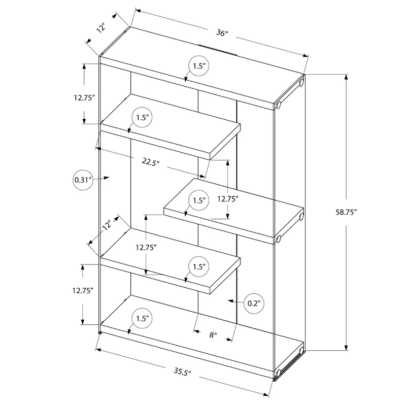 Bibliothèque en verre trempé avec 4 tablettes en MDF/stratifié blanc lustré - I 3290