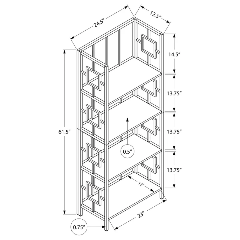 Bibliothèque en métal noir avec 4 tablettes en MDF/stratifié espresso - I 3617