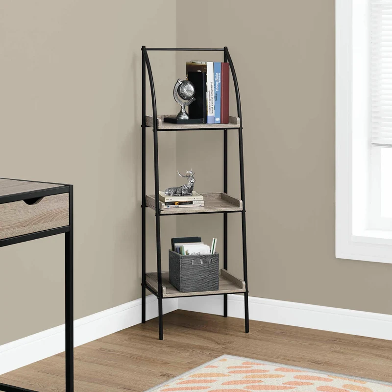 Étagère en métal noir avec 3 tablettes en MDF/stratifié taupe foncé - I 7228