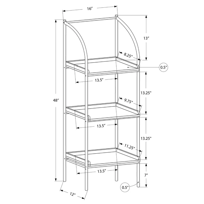 Étagère en métal noir avec 3 tablettes en MDF/stratifié taupe foncé - I 7228