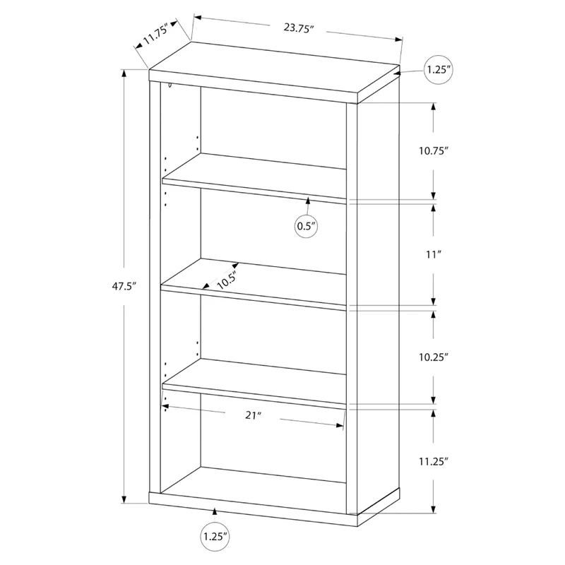 Étagère en MDF/stratifié avec 4 tablettes - I 7404-7405-7406-7407-7059-7060