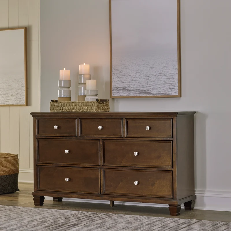 Bureau à 7 tiroirs en bois/placage brun foncé - Danabrin