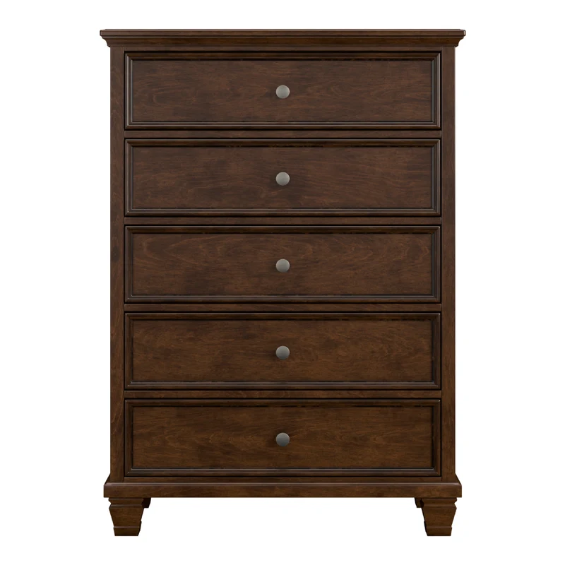 Commode à 5 tiroirs en bois/placage brun foncé - Danabrin