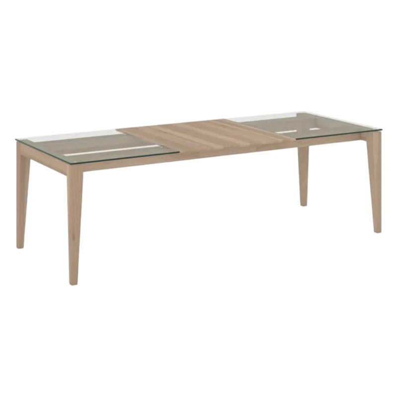 Table de salle à manger extensible en verre et bois de frêne brun clair - Mia