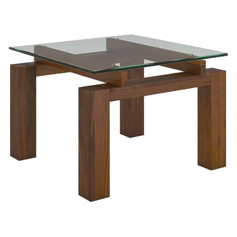 Table de bout en verre et bois de merisier teint noyer - Chad