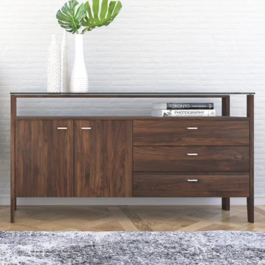 Buffet en verre et bois de noyer avec 3 portes - Condo