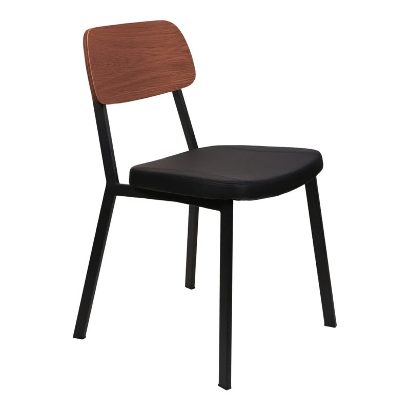 Chaise de salle à manger rembourrée aspect cuir noir et dossier en bois - Theo