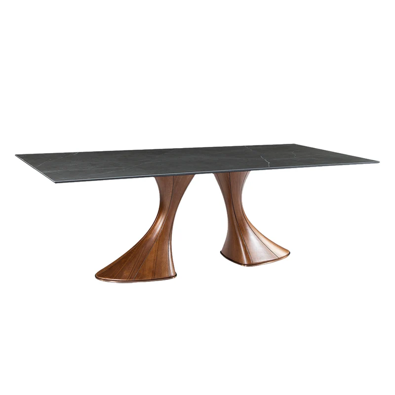Table de salle à manger rectangulaire en céramique et bois de frêne - Charles