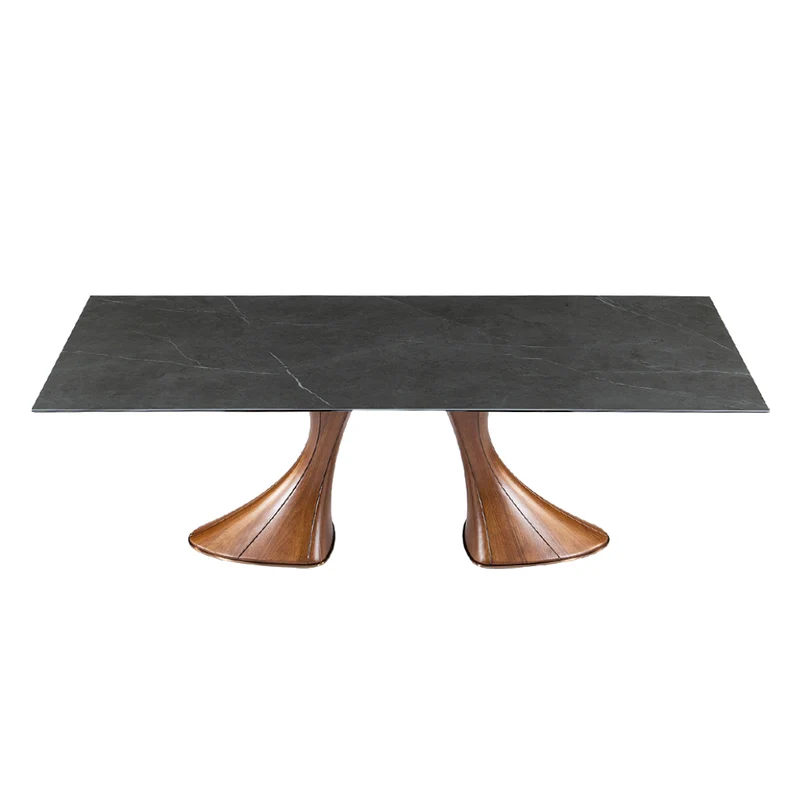 Table de salle à manger rectangulaire en céramique et bois de frêne - Charles