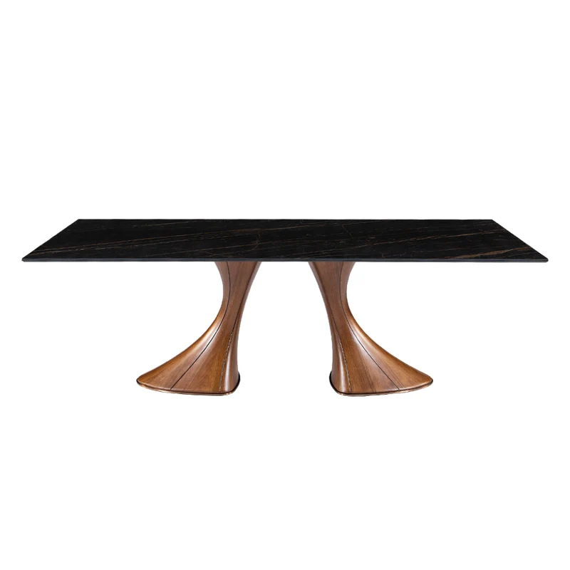 Table de salle à manger rectangulaire en céramique et bois de frêne - Charles
