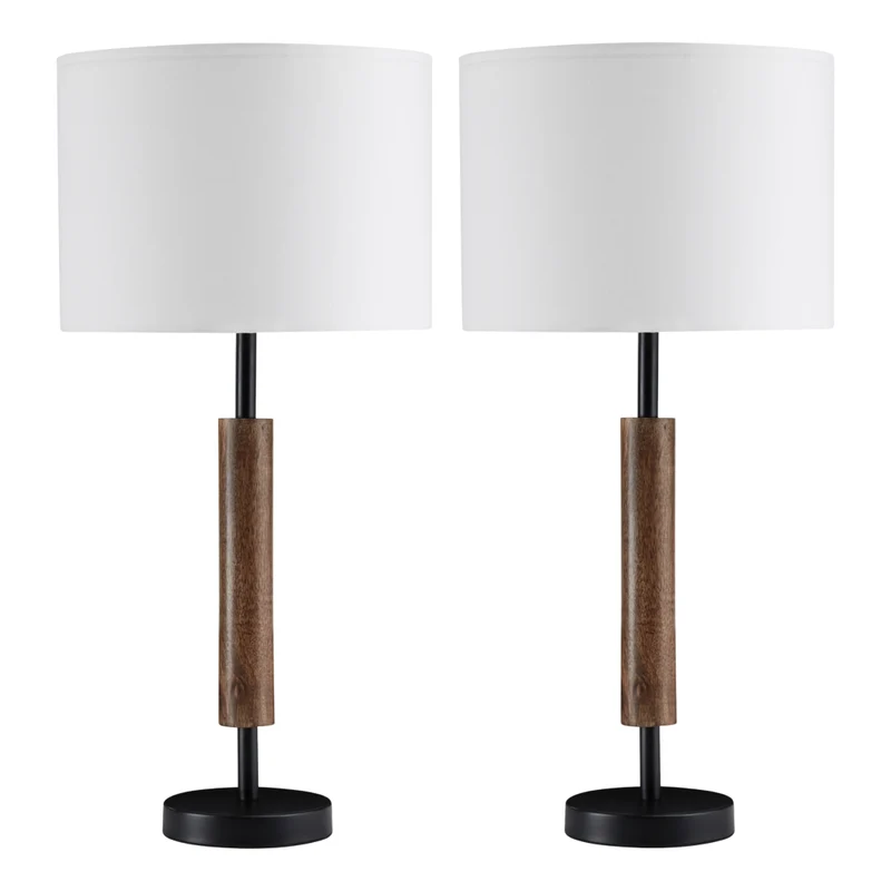 Ensemble de 2 lampes de table en bois et métal noir 27 po. - Maliny