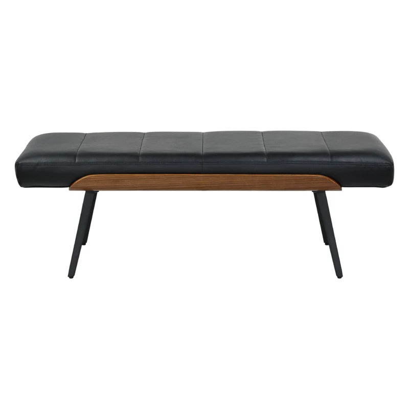 Banc en aspect cuir noir, bois courbé et métal noir - Umber