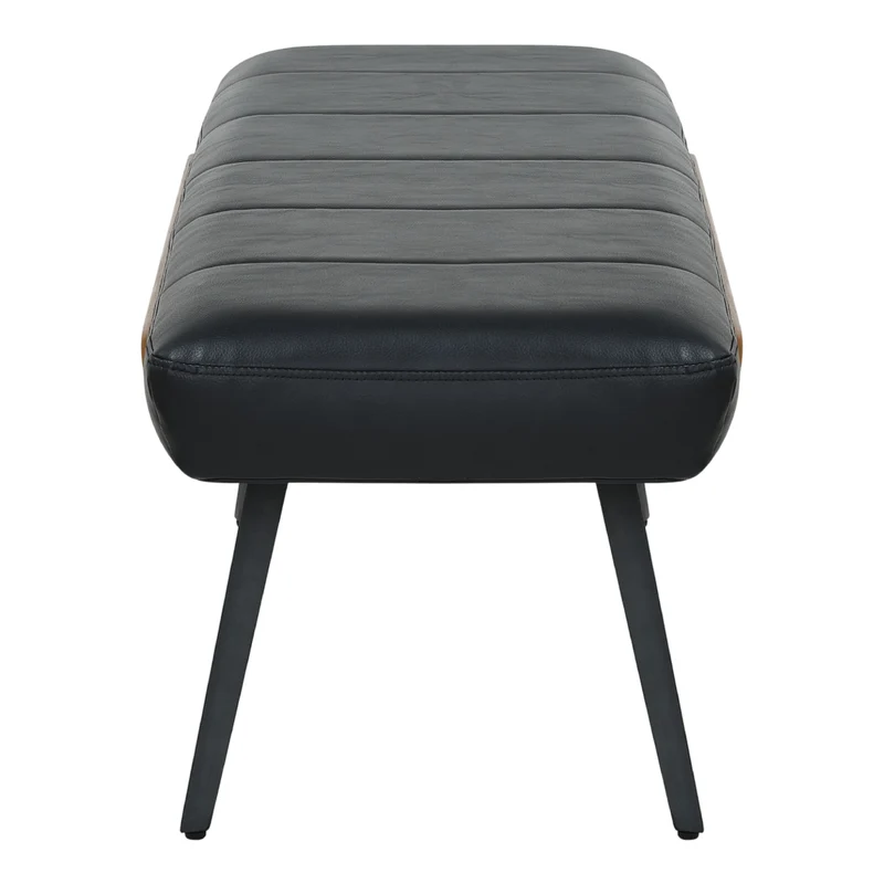 Banc en aspect cuir noir, bois courbé et métal noir - Umber