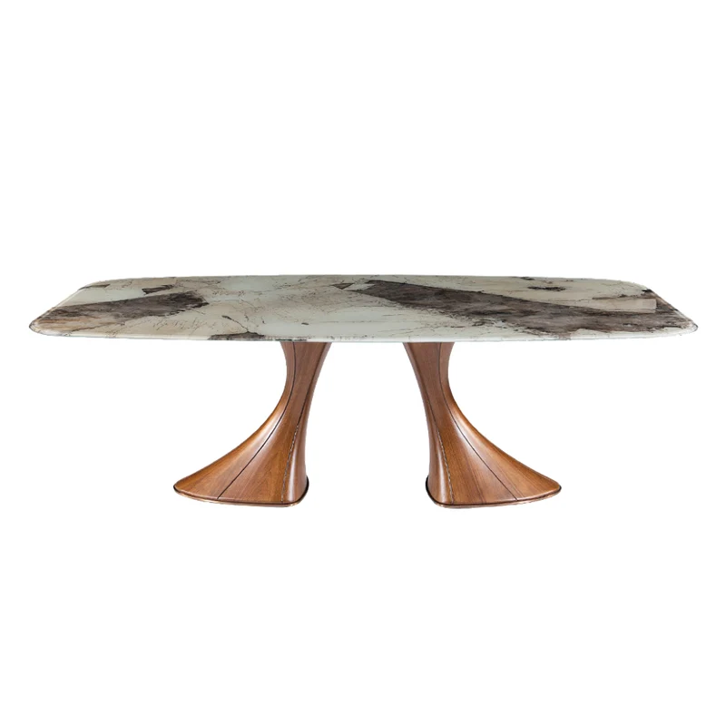 Table de salle à manger rectangulaire avec contour arrondi en verre - Charles