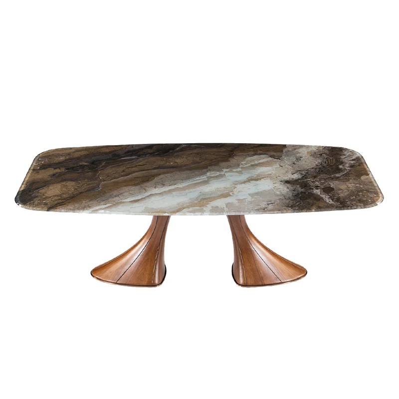 Table de salle à manger rectangulaire avec contour arrondi en verre - Charles
