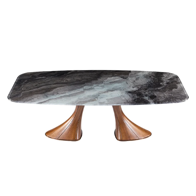 Table de salle à manger rectangulaire avec contour arrondi en verre - Charles
