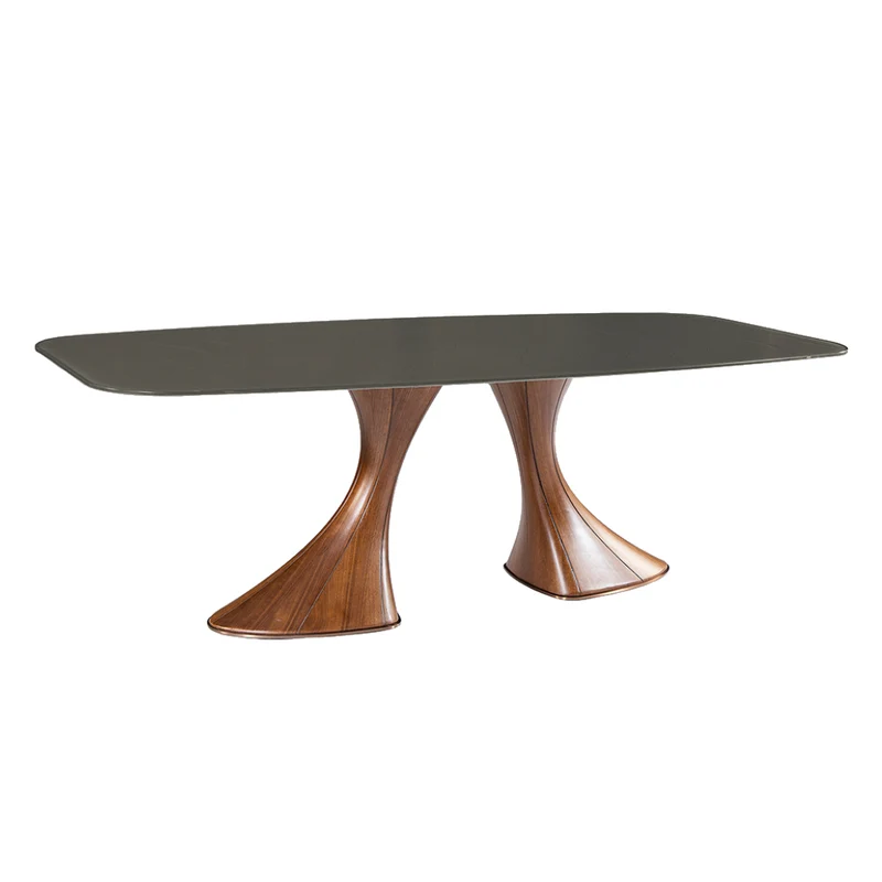 Table de salle à manger rectangulaire avec contour arrondi en verre - Charles