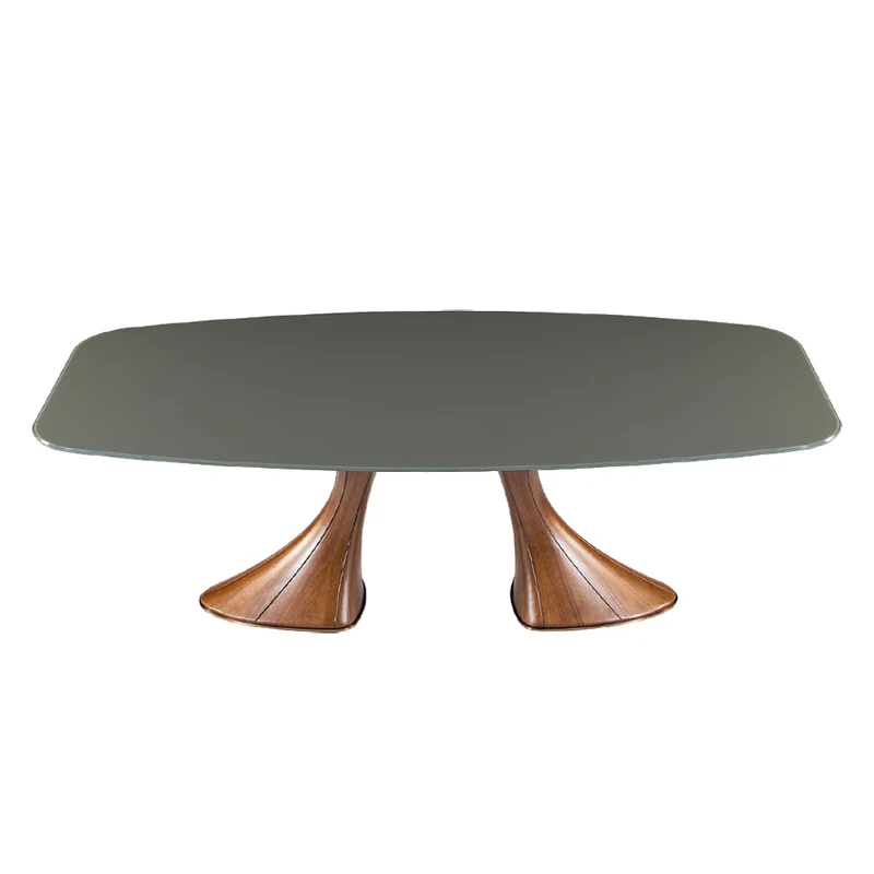 Table de salle à manger rectangulaire avec contour arrondi en verre - Charles