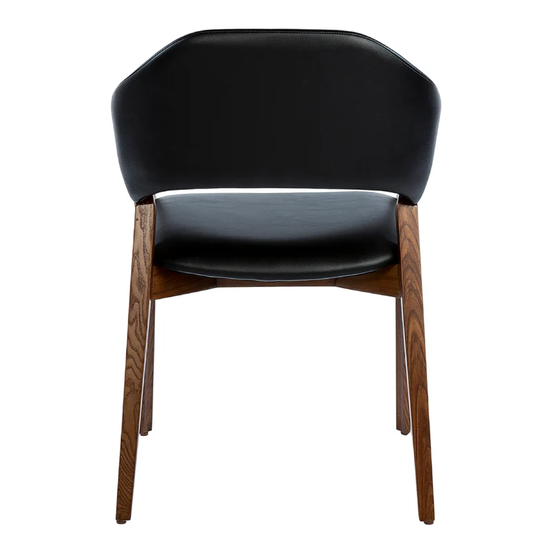 Chaise de salle à manger en cuir et en bois de frêne teint noyer - Mila