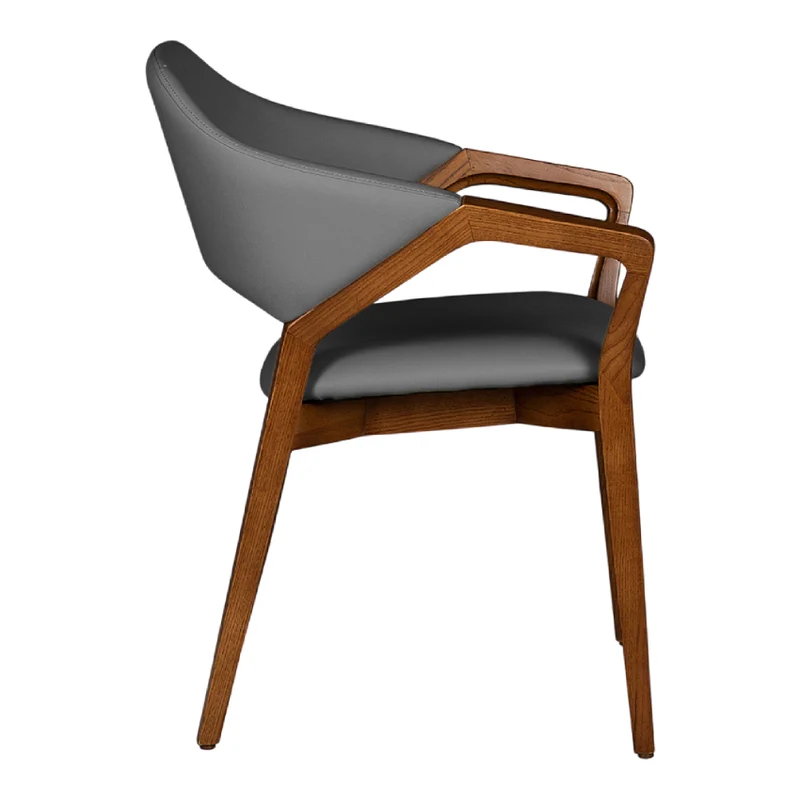 Chaise de salle à manger en cuir et en bois de frêne teint noyer - Mila