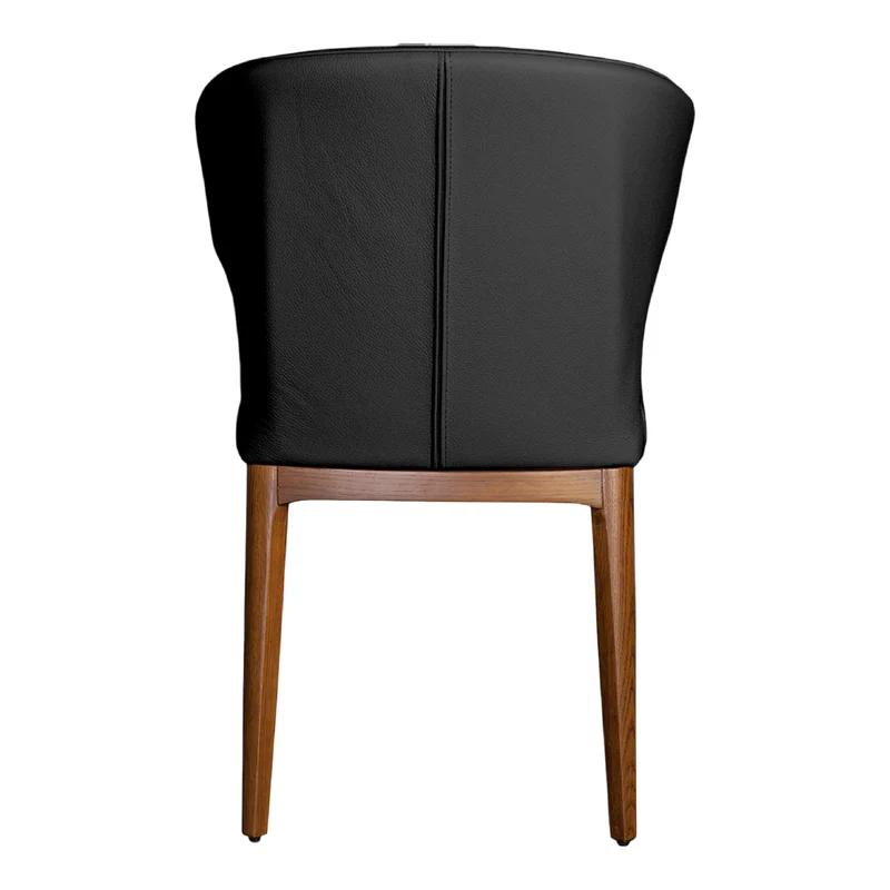 Chaise de salle à manger rembourrée en cuir et bois de chêne teint noyer - Tania