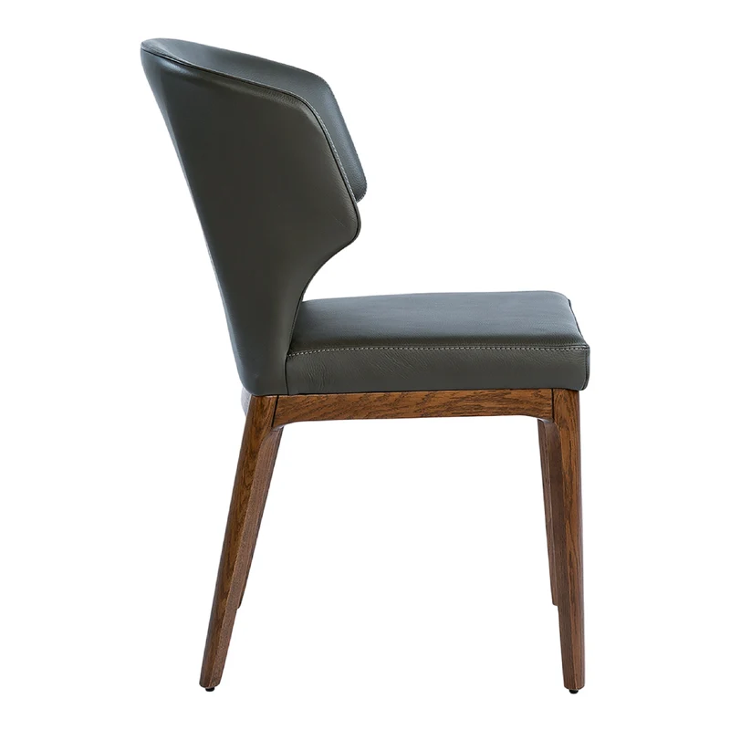 Chaise de salle à manger rembourrée en cuir et bois de chêne teint noyer - Tania