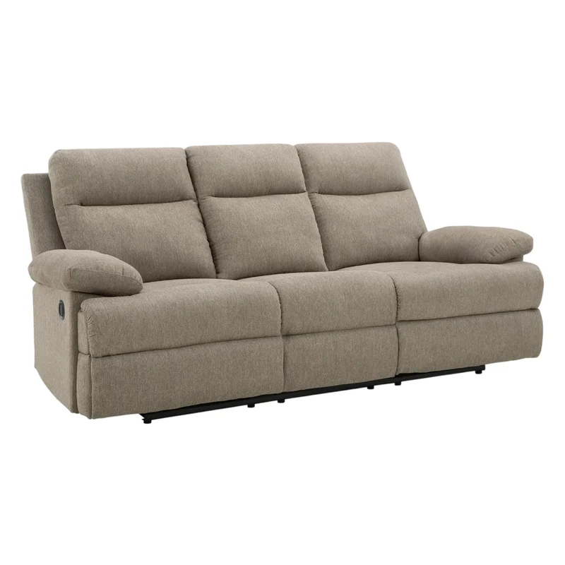 Sofa inclinable en tissu chenille taupe avec table centrale rabattable - Side-Swipe