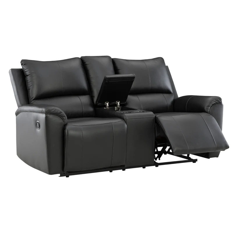 Causeuse inclinable aspect cuir noir avec console - Glossmore