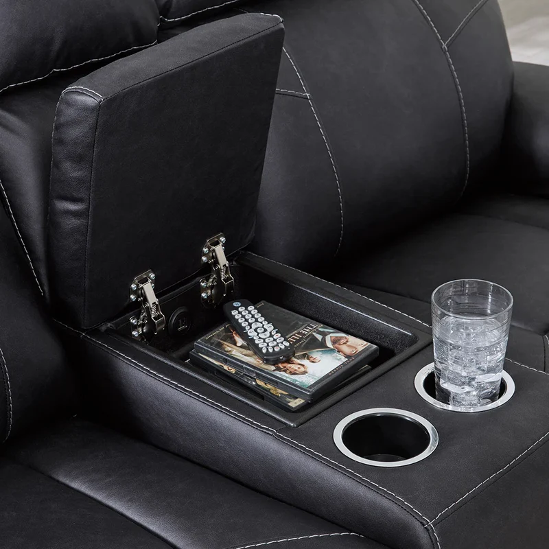 Causeuse berçante et inclinable aspect cuir noir avec console - Montacute