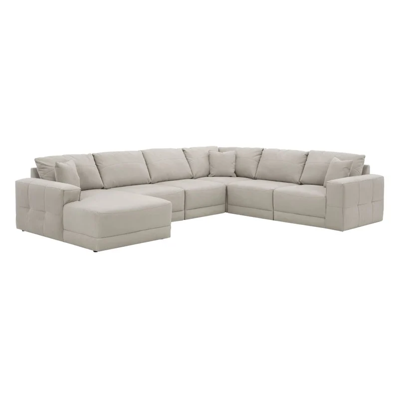 Sectionnel 6 pièces surdimensionné aspect cuir gris avec chaise longue - Next-Gen Gaucho