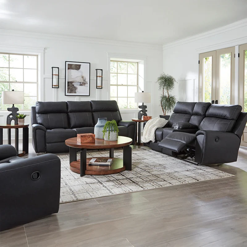 Sofa inclinable aspect cuir noir avec table centrale rabattable - Montacute