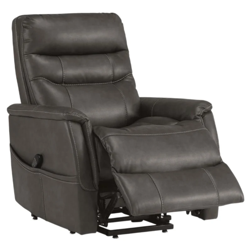 Fauteuil lève-personne inclinable motorisé, chauffant et massant aspect cuir gris foncé - Strawbill