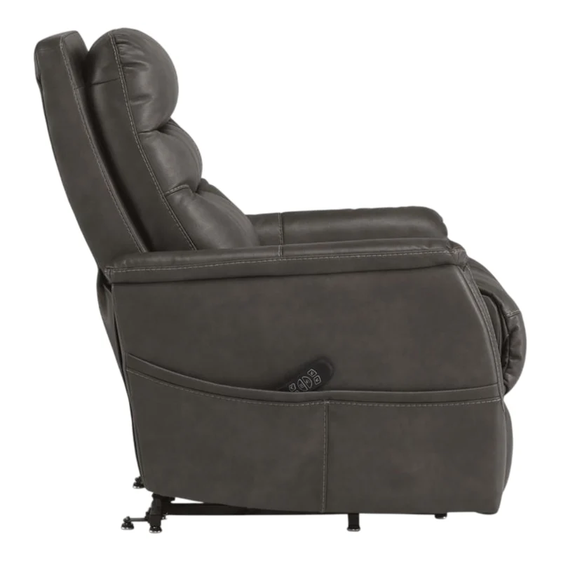 Fauteuil lève-personne inclinable motorisé, chauffant et massant aspect cuir gris foncé - Strawbill