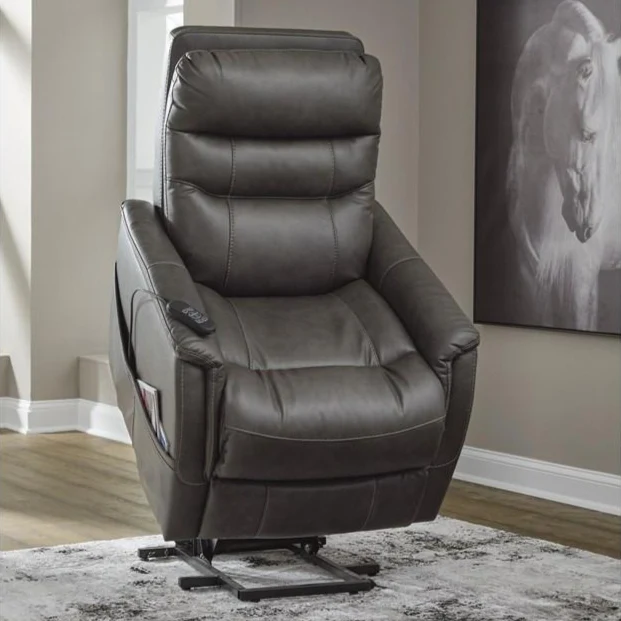 Fauteuil lève-personne inclinable motorisé, chauffant et massant aspect cuir gris foncé - Strawbill