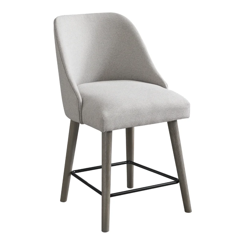 Ensemble de 2 tabourets de bar rembourrés en tissu texturé gris pâle - Ronstyne