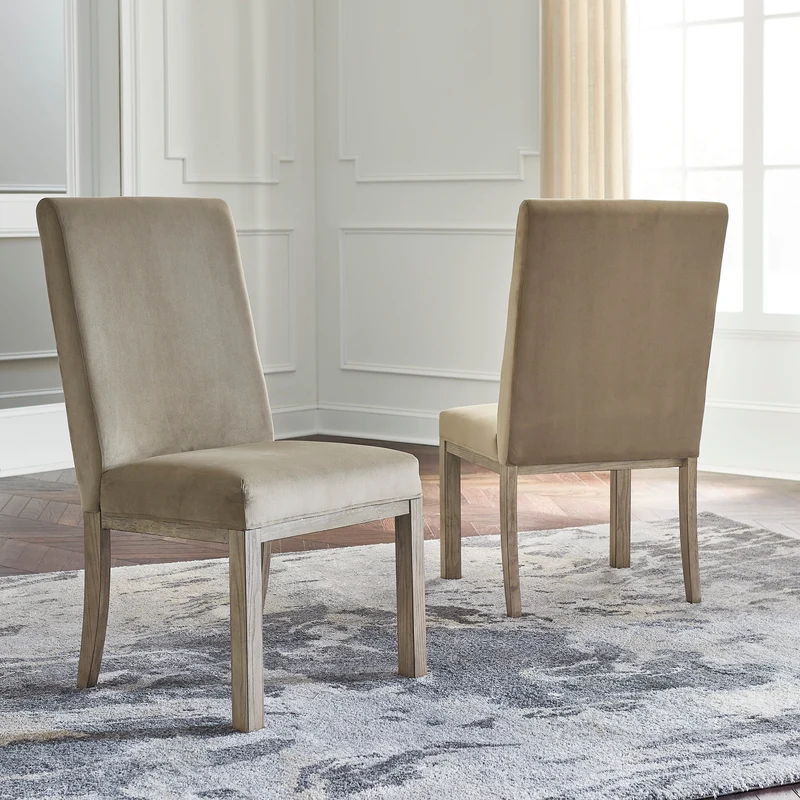 Ensemble de 2 chaises de salle à manger rembourrées en tissu brun clair - Chrestner