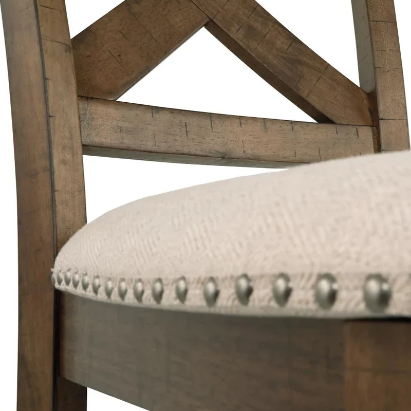 Ensemble de 2 tabourets de bar en bois avec assise rembourrée en tissu beige - Moriville