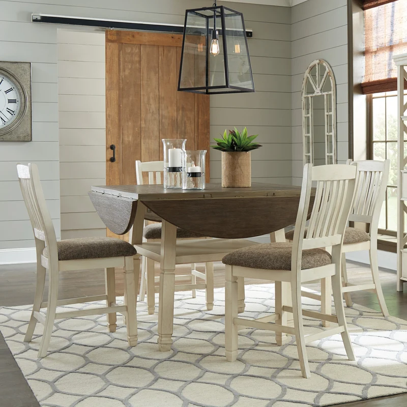 Ensemble de 2 tabourets de bar en bois avec assise rembourrée en tissu brun - Bolanburg