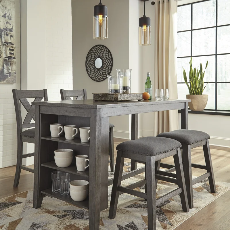 Ensemble de 2 tabourets de comptoir en bois avec assise rembourrée en tissu gris - Caitbrook