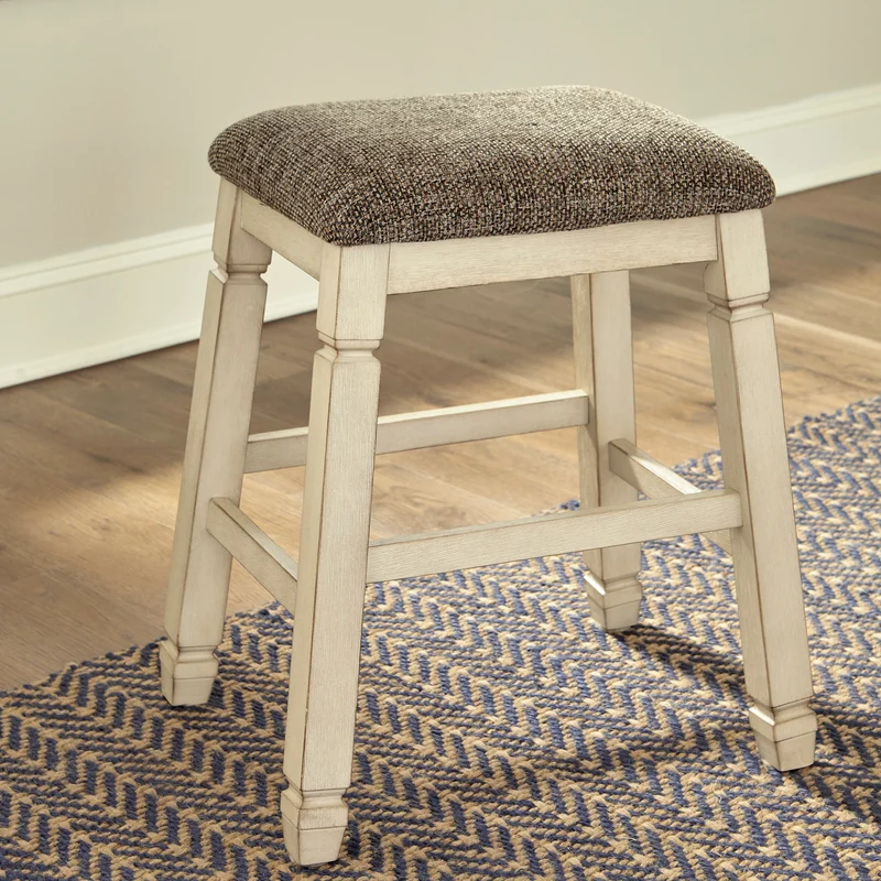 Ensemble de 2 tabourets de comptoir en bois avec assise rembourrée en tissu brun - Bolanburg