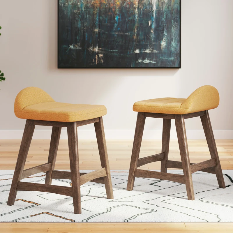 Ensemble de 2 tabourets de bar en bois avec assise rembourrée en tissu - Lyncott