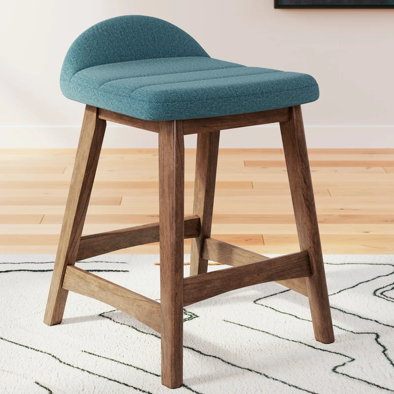 Ensemble de 2 tabourets de bar en bois avec assise rembourrée en tissu - Lyncott