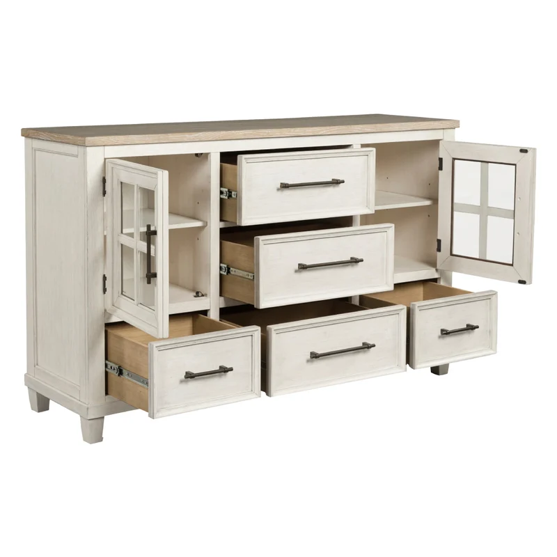 Bureau à 5 tiroirs et 2 portes en bois/placage bicolore - Shaybrock
