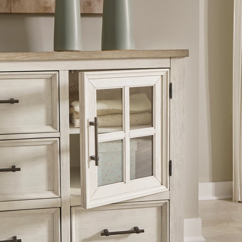 Bureau à 5 tiroirs et 2 portes en bois/placage bicolore - Shaybrock