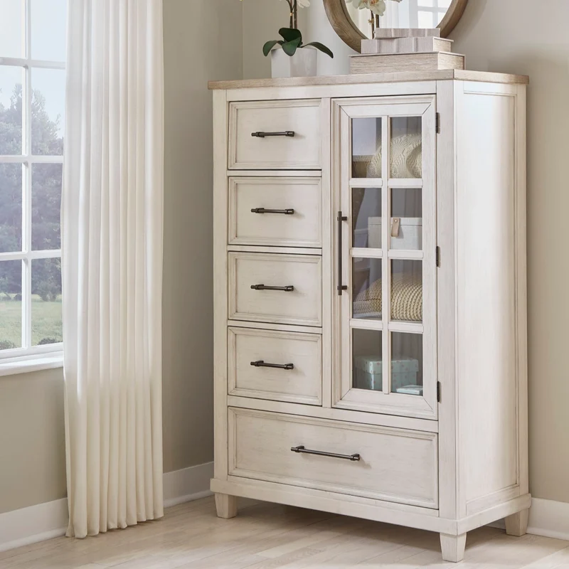 Commode à 5 tiroirs et 1 porte en bois/placage bicolore - Shaybrock
